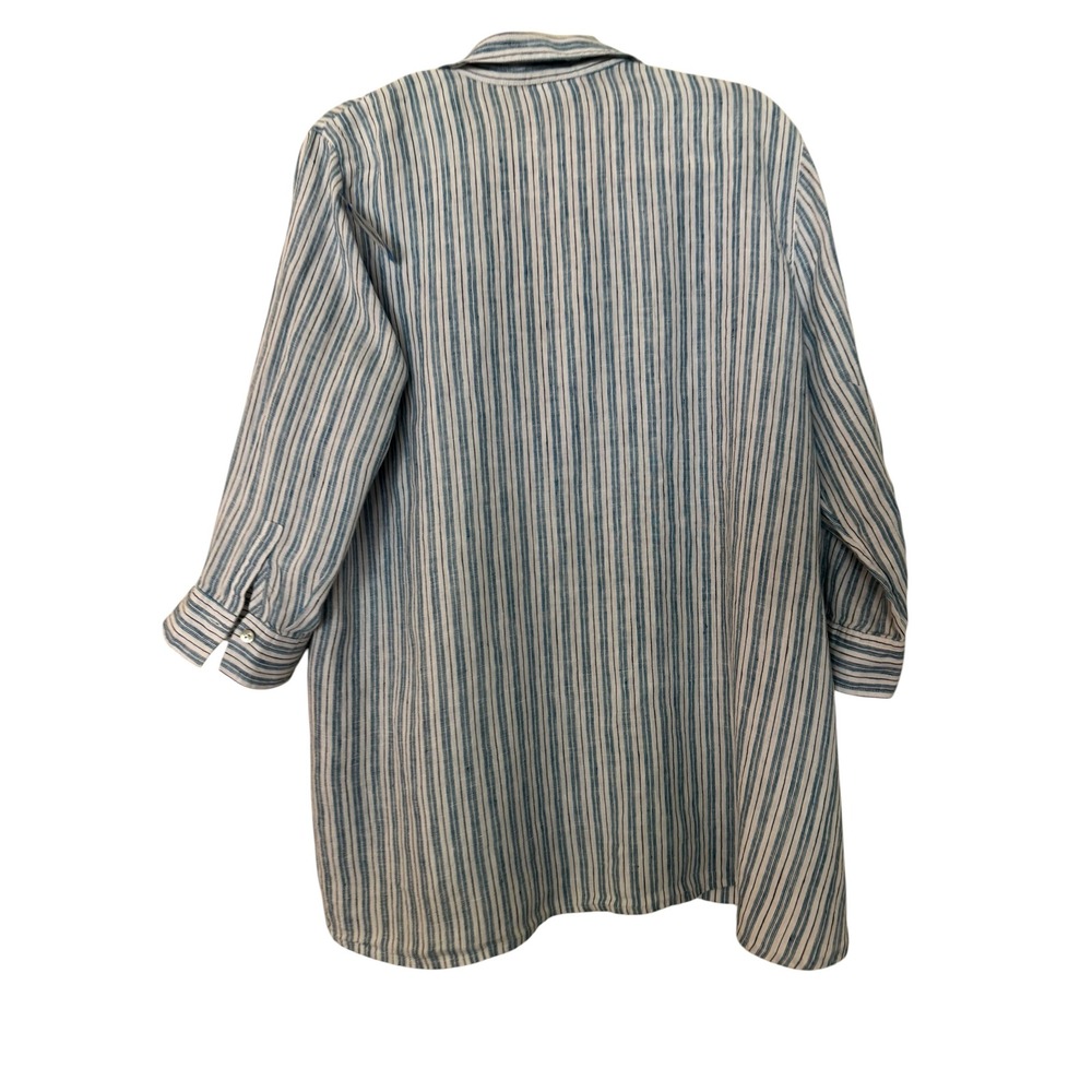 J. Jill Love Linen Stripped Quarter Button Up 100% Linen Shirt Relaxed Sz L - Picture 11 of 15